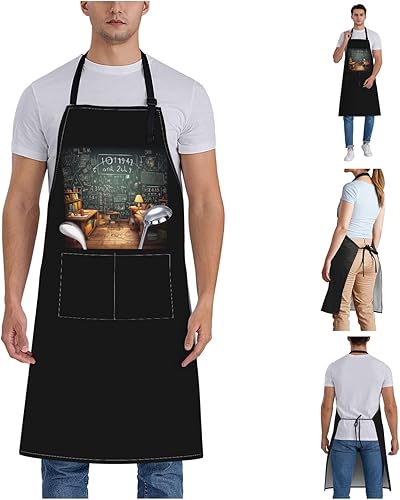 Miniatura 7 de Math Aprons for Women with 2 Pockets, Kitchen Cooking Apron for Men, Water and Oil Resistant, Adjustable Bib Apron Extra Long Work Aprons for