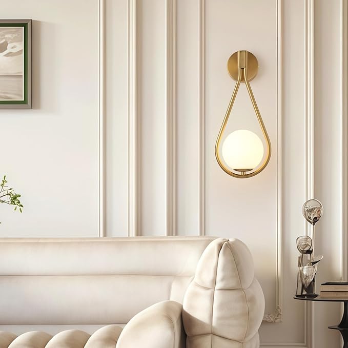 zhxinashu zhxinashu Wandlampen voor binnenshuis goud, industriële wandlamp, glazen bol 5 W, waterdruppel wandlamp voor woonkamer, hal (goud)