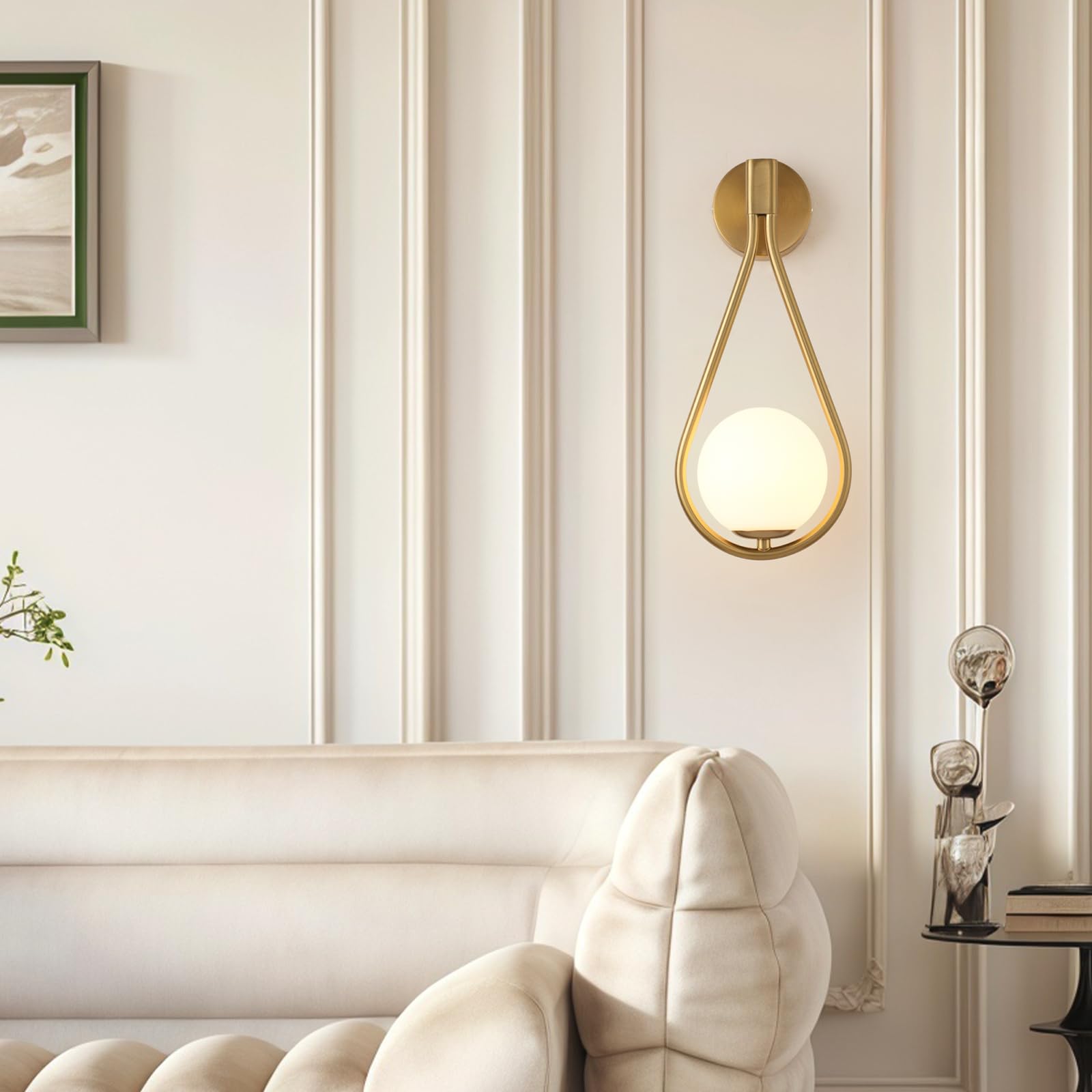 zhxinashu Aplique pared Interior, 5W Bola de Vidrio Lámpara de Pared, Apliques de Pared de Hierro, Lámpara de Pared para Sala de Estar, Dormitorio y Lado de la Cama(Dorado)