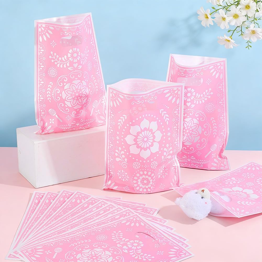 PH PandaHall 100pcs Party Favor Bags Mexican Cleito Lindo Gift Bag Pink Flower Printed Goodie Candy Bags for Gift Wrapping Team Favors Easter Birthday Wedding Decorations image 4