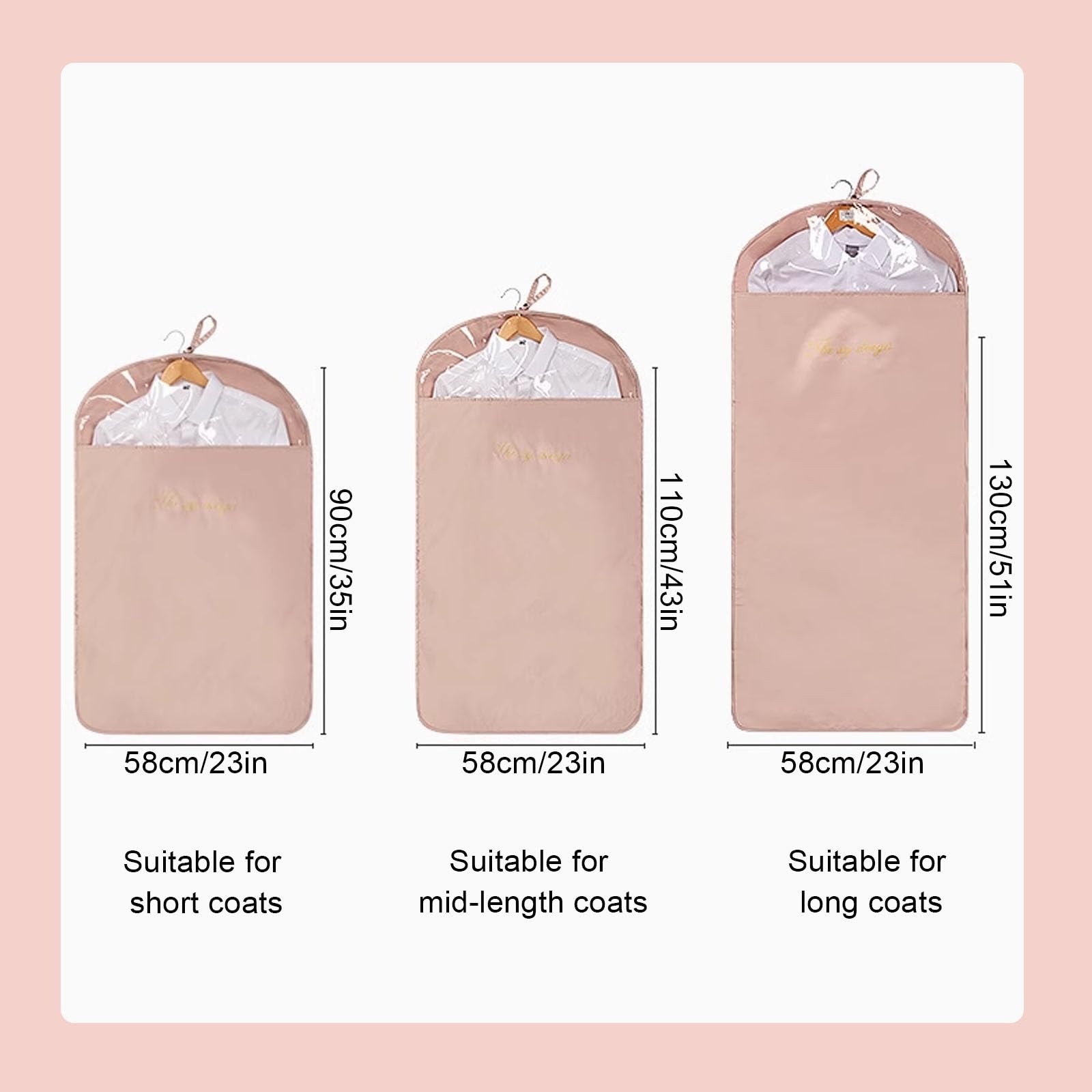 3er-Set, Kleidersäcke mit Reißverschluss aus Satinmaterial, Kleiderbeutel für Damen, Transparentes Fensterdesign, Kleidersack Kinder, Riemendesign(Blue,58 * 110cm/23 * 43in)