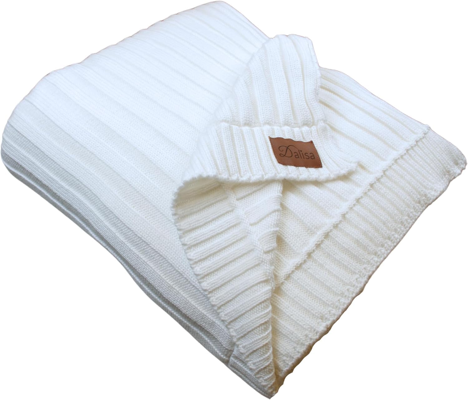 Dalisa White Denise Organic Turkish Cotton Throw Blanket 150 X 200 Cm, – Gots Certified, Soft Knit For Sofa & Bed, Boho Vintage Design, Machine Washable