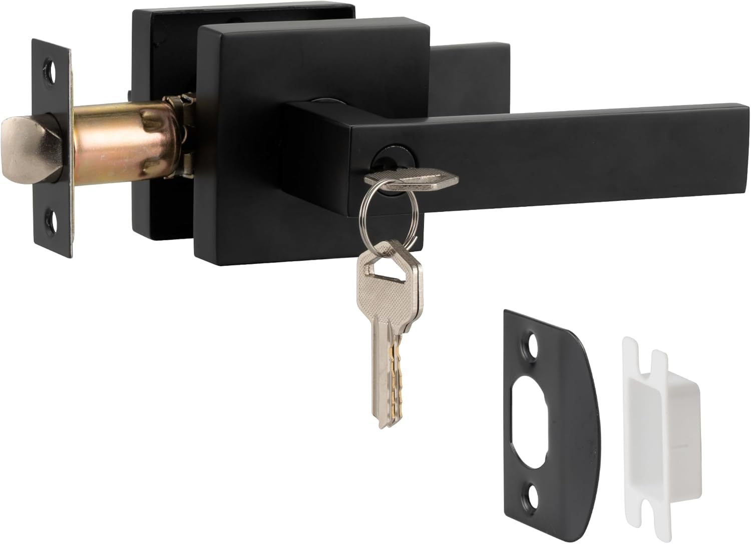 Black Interior Door Handle Lock Set, Keyed Entry Square