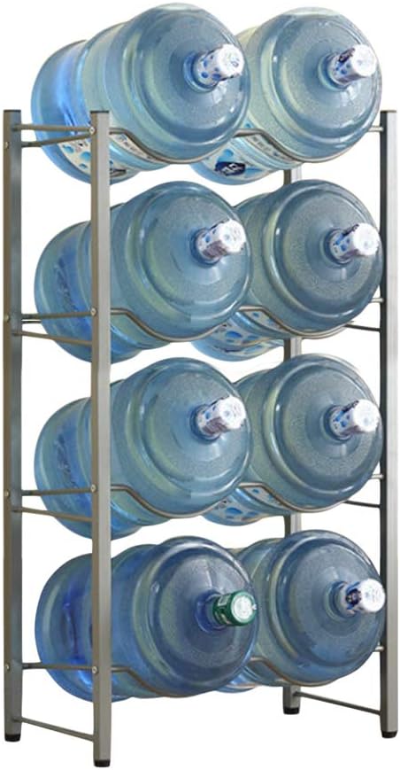 Multi-Tier 5 Gallon Water Bottle Rack Heavy Duty Collapsible Cooler Jug Storage Holder Shelf (4 Layer, Silver)