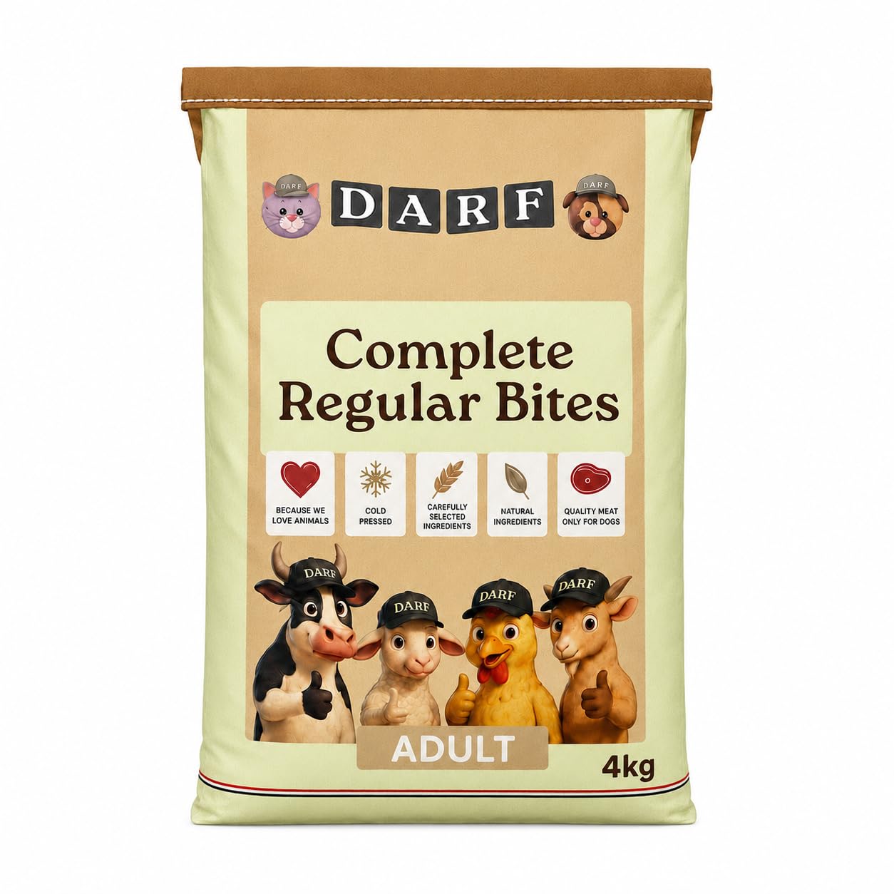 DARF Regular Cold-Pressed Complete Dry Dog Food, 60% Meat, 4kg