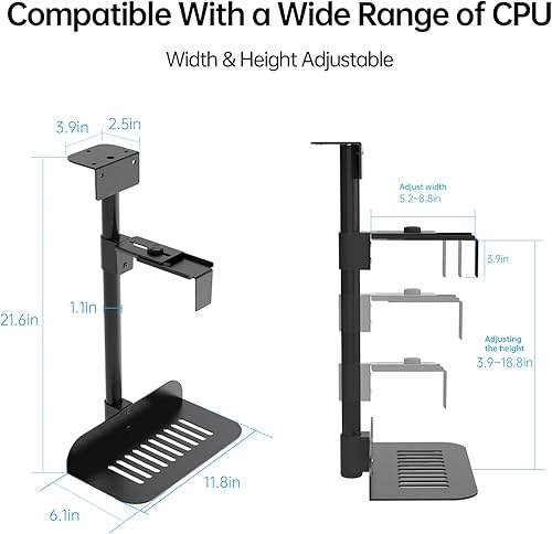 Miniatura 5 de Soporte ergonómico para CPU debajo del escritorio, soporta hasta 66 libras, se adapta a la mayoría de torres de computadora, soporte giratorio de