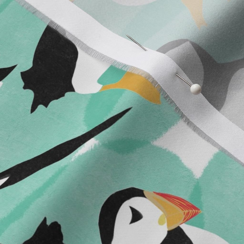 Spoonflower Fabric - Puffins Puffin Arctic Animals Birds Penguins Penguin Bird Blue Animal Printed on Organic Cotton Sateen Fabric by The Yard - Sewing Quilting Apparel Home Decor