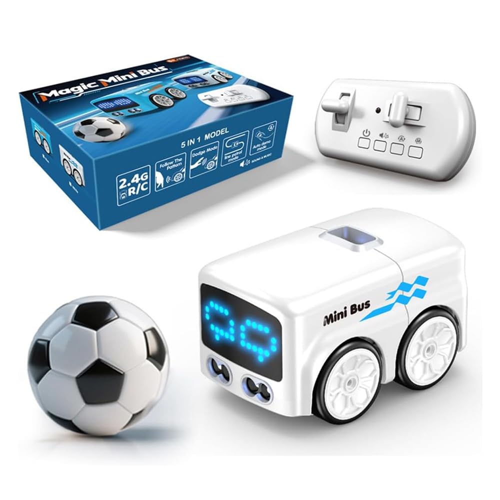 YOAOSER 2026 Upgraded Magic Mini Rc Bus, Inductive Mini Interactive Cars Follows The Line,Remote Control Car with LED Expression Lights & Automatic Follow Mode,Rc Remote Control Sensor Car (white)