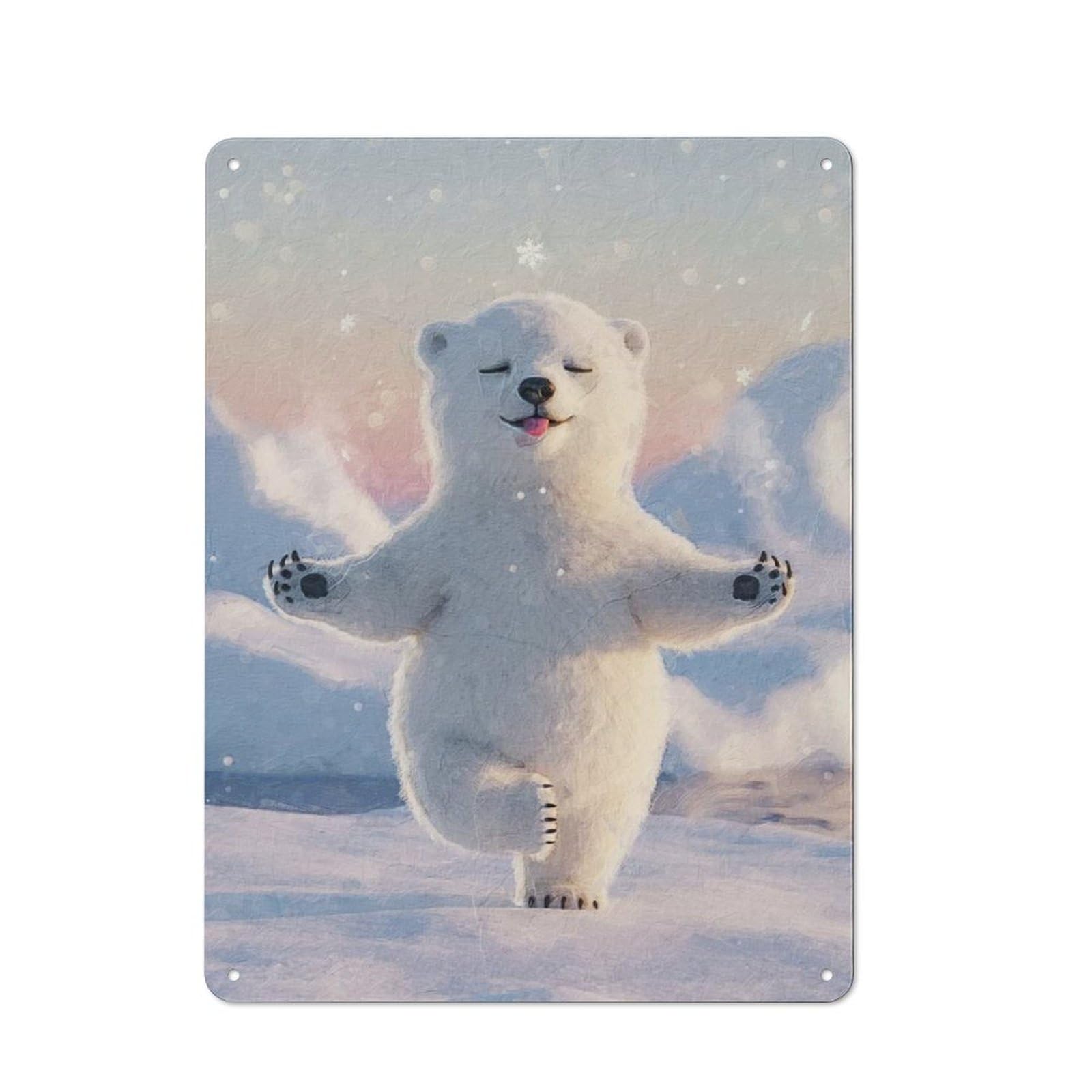 Junmoney Polar Bear Yoga Printed Metal Sign 40X30cm For Café Or Restaurant, New-Space Wall Decor For Café Owners And Decorators