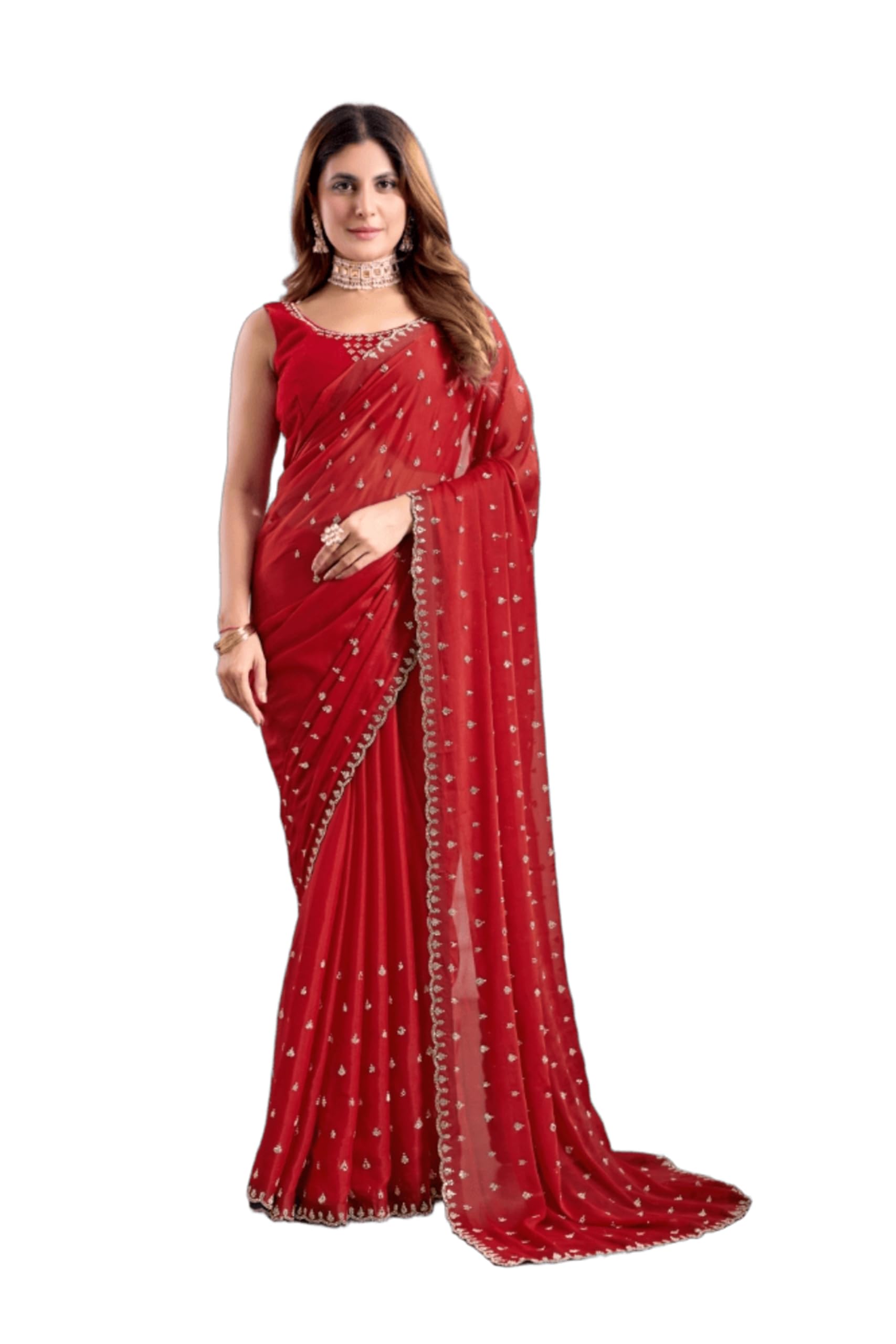 Georgette Saree with Premium Crystal Stone Work, Party and Wedding Saree with Unstitched Blouse-image-33