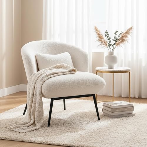 Miniatura 25 de LukeAlon Sofá individual de piel sintética, moderna silla tapizada con patas de metal y almohada, bonita silla de sala de estar, silla de asiento