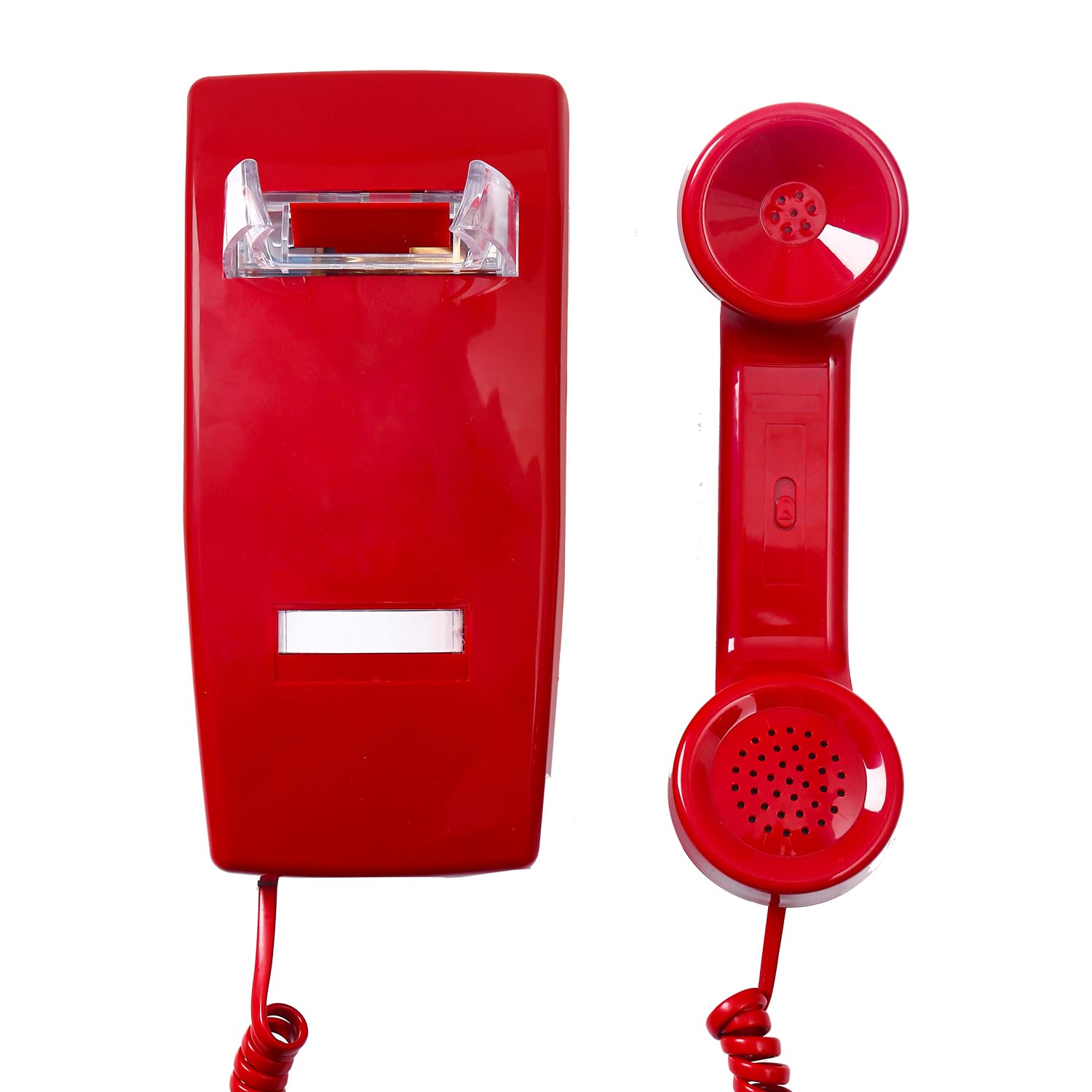 2554 No Dial Wall Phone with Metal Ringer, No Dialpad Wall Telephone,No AC Power Required, Wall Mount No Dial Phone, Wall Telephone Without Keypad for Hotel, Kitchen,Home,Bar, Garage, Red