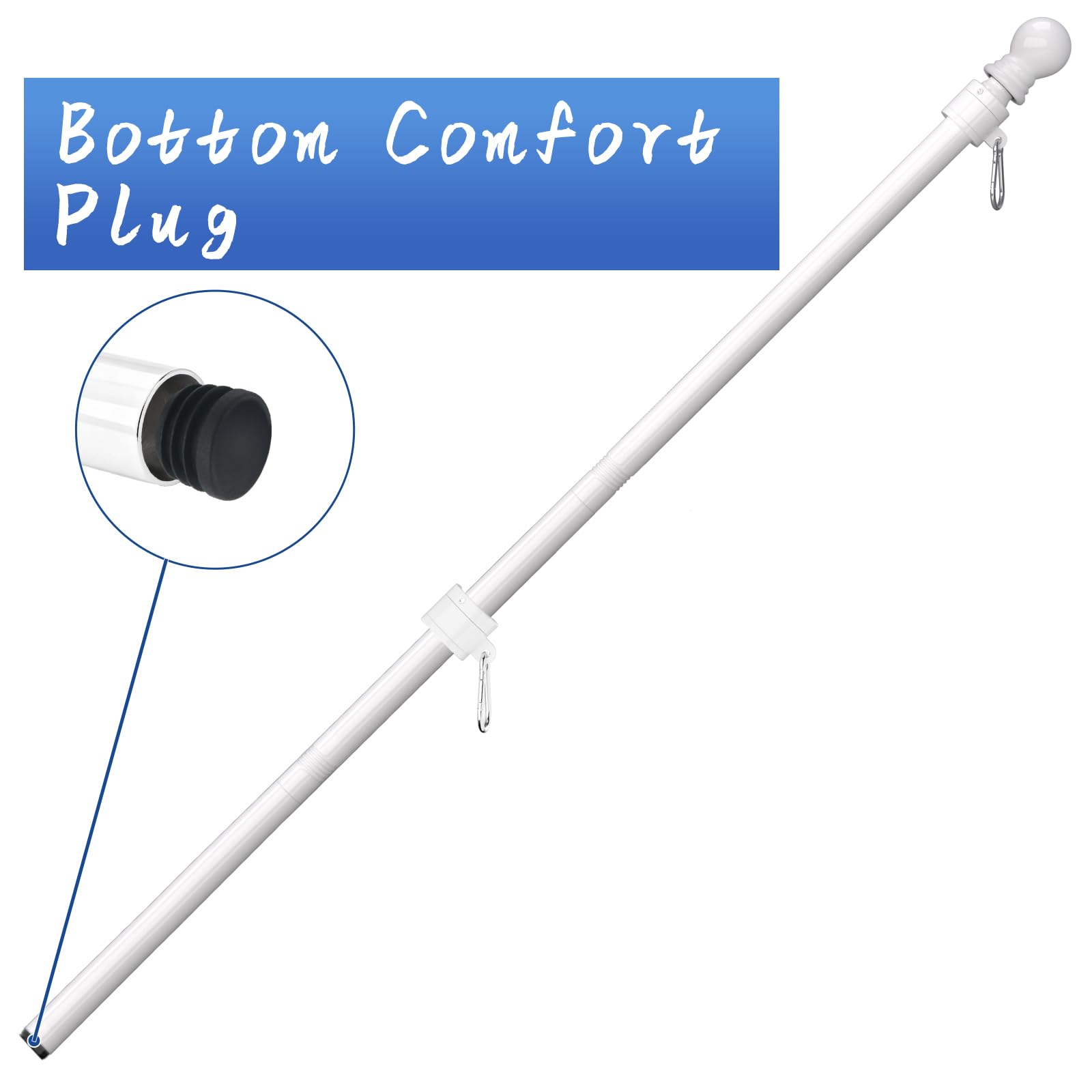 ZMTECH Mât De Drapeau, Kit De Mât De Drapeau De 180 Cm pour Drapeau, Mât De Drapeau pour Maison, Jardin, Résidentiel Ou Commercial (sans Drapeau, Blanc)