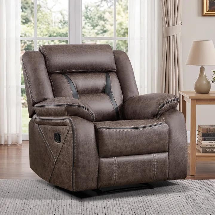 Image of EBELLO Faux Leather Manual Recliner Chair, Modern Design Single Reclining Sofa Chair with Comfortable Armrest and Backrest, Furniture for Living Room, Bedroom, Grey