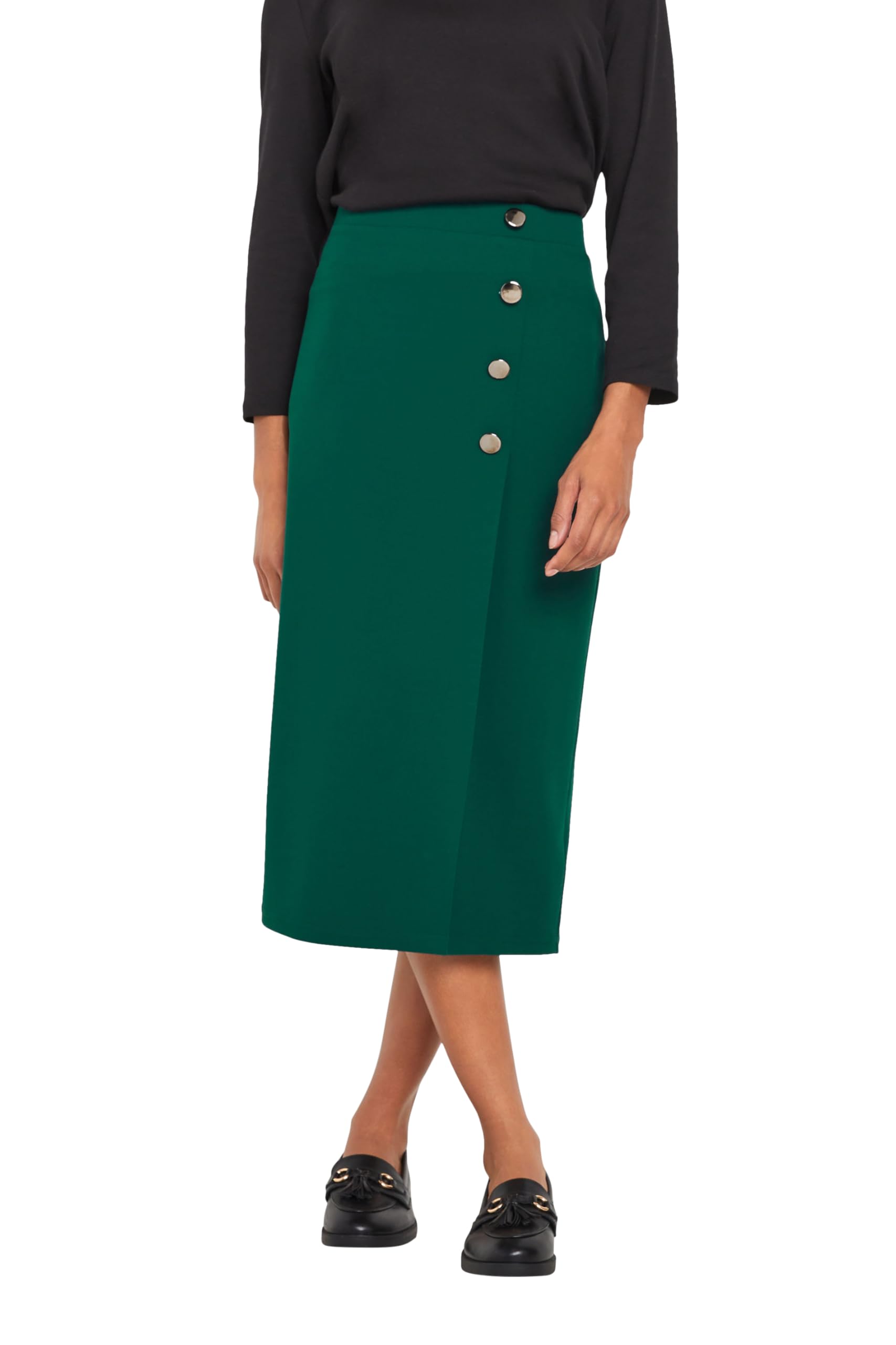 M&Co Women's Green Teal Button Detail Midi Skirt