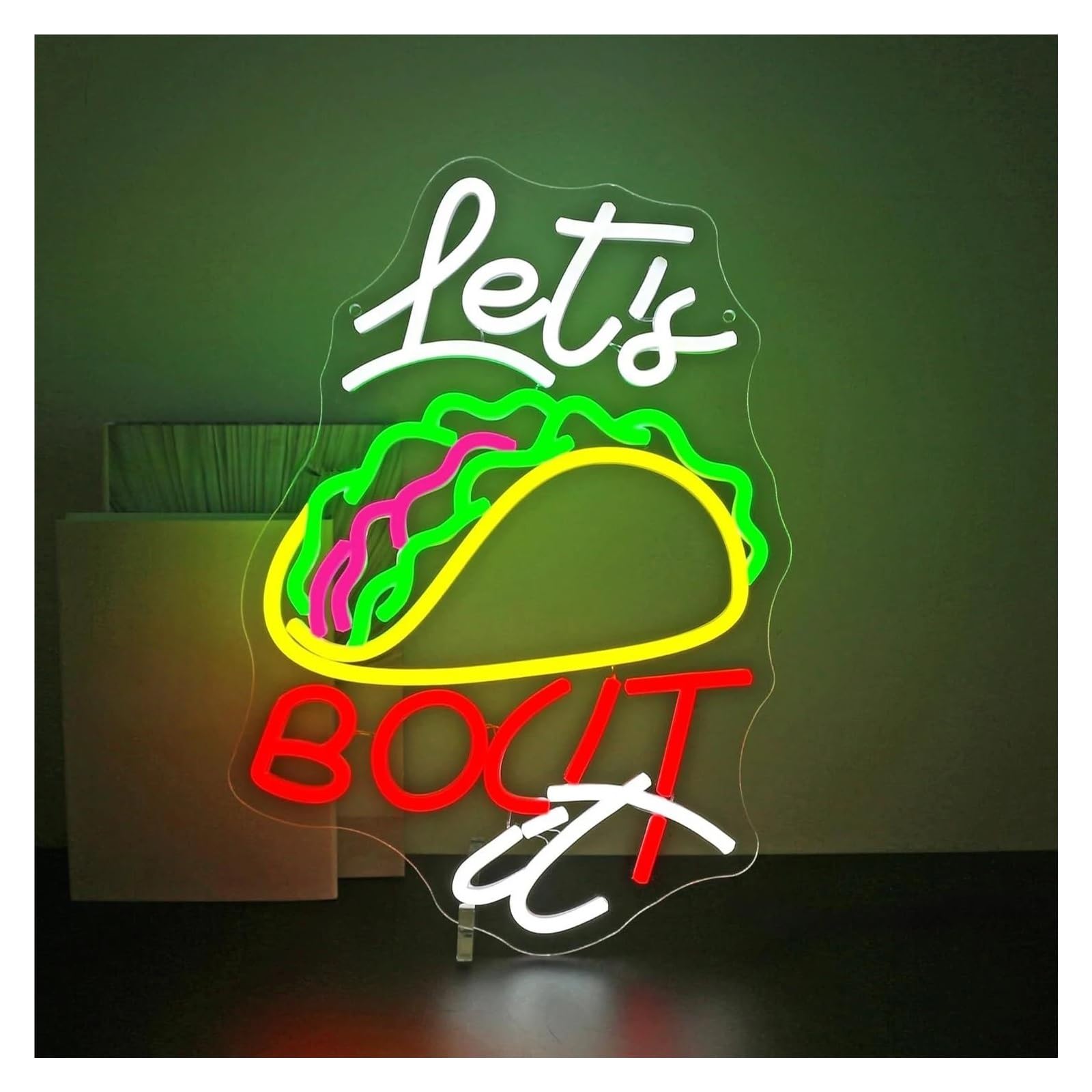 Decoración Lámparas Letrero De Neón Let's Tacos Bout It Con Luz LED Para Negocios, Restaurantes, Clubes, Fiestas, Hogar, Decoración De Pared Regulable Por USB, 46cmx34.5cm