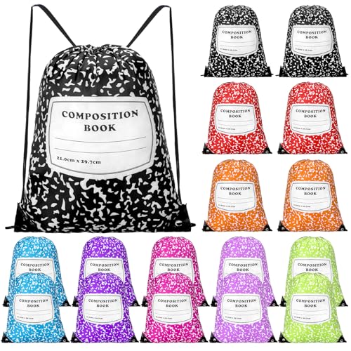 Image of 24 Pcs Back to School Composition Book Drawstring Bag Bulk 13 inchx16 inch Backpacks Carrying Folder Computer for Writing Teacher (Bright)