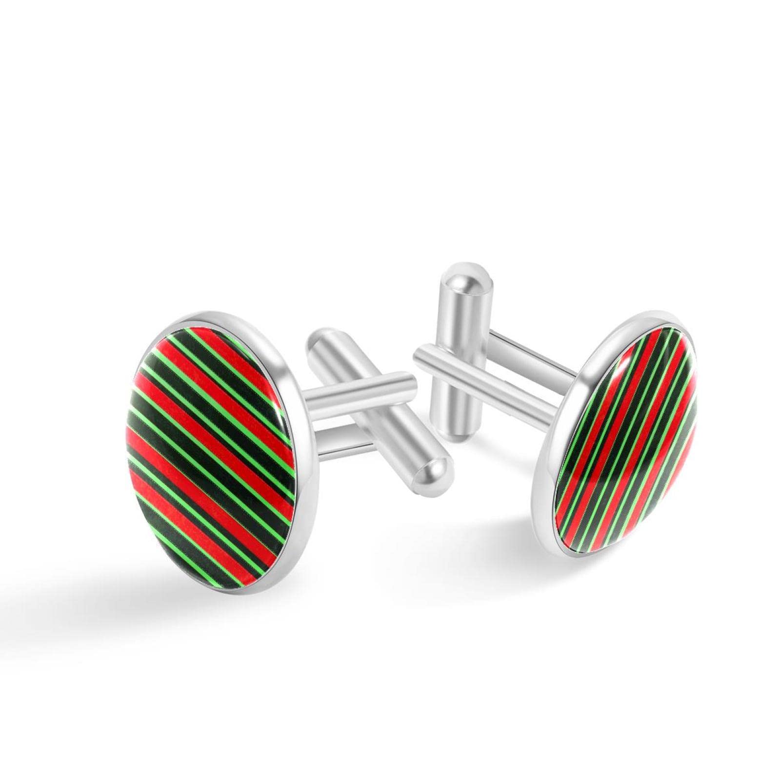 Generic Gemelos de plata personalizados Grunge Navidad rojo verde negro rayas para camisa de esmoquin, 20mm*20mm, Acero inoxidable, Cuarzo creado