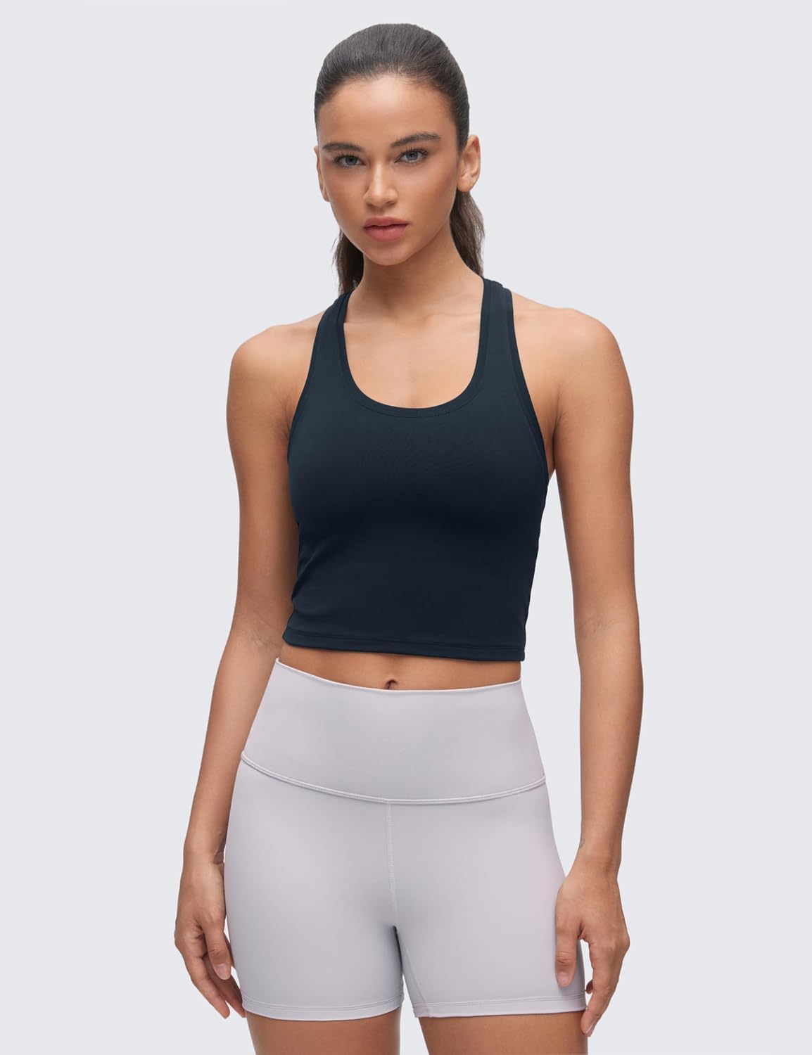 CRZ YOGA Butterluxe Crop Yoga Tank Tops for Women - Workout Athletic Casual Tight Scoop Neck Racerback Sleeveless Shirts