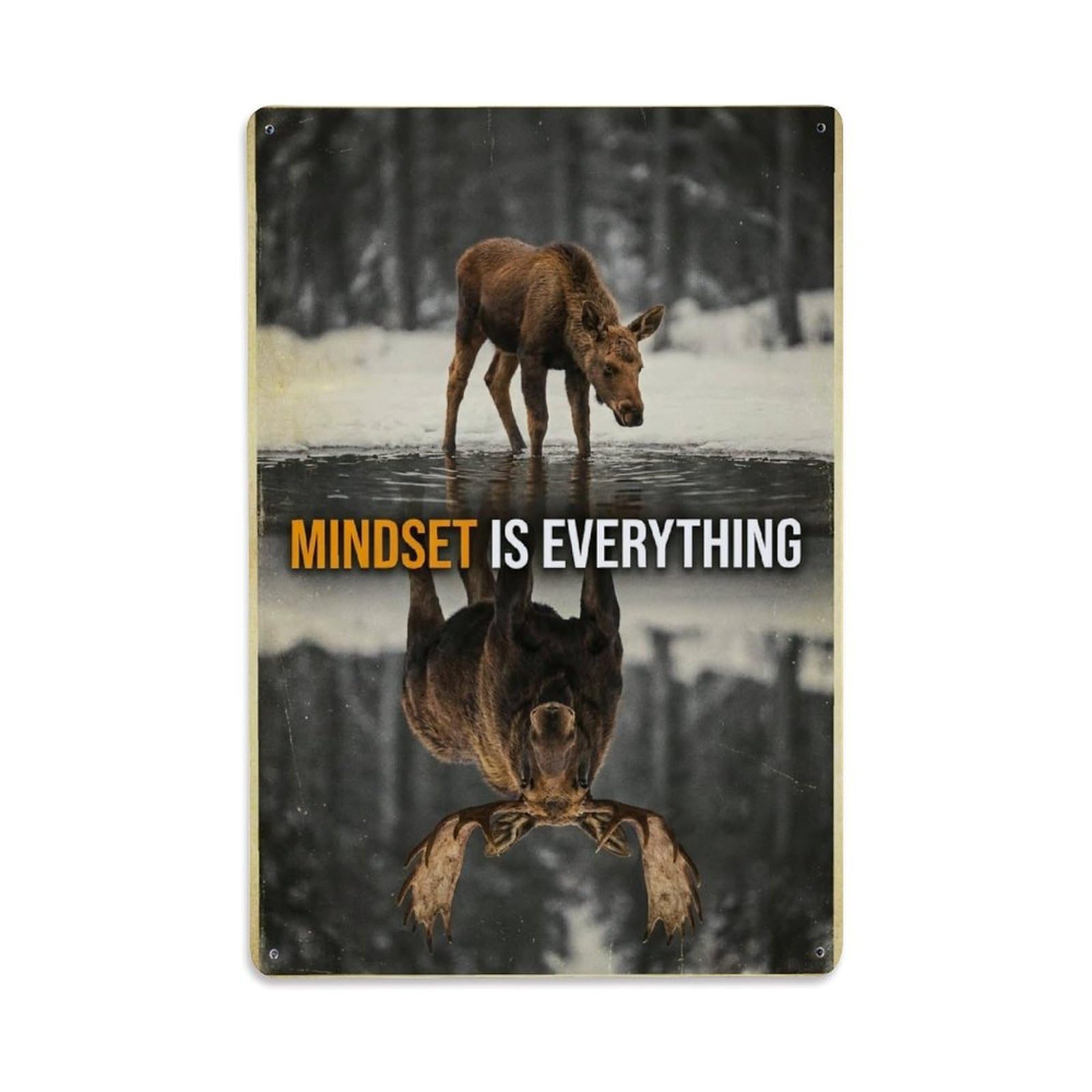 Olhnbad Style Moose Wildlife Mindset Is Everything Motivational Quote Metal Tin Sign