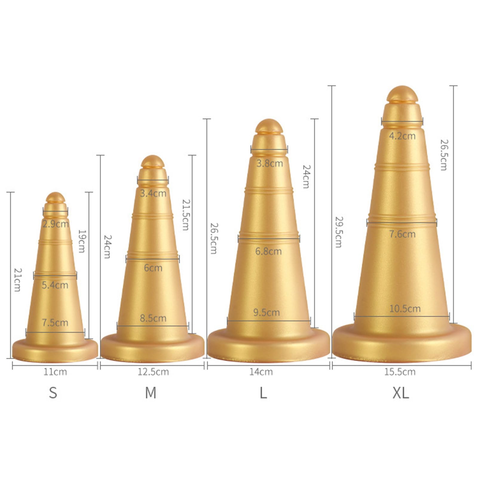 Plug anale conico enorme e spesso, dildo anale in silicone morbido con ventosa, dilatazione della vagina e dell'ano, giocattoli sessuali anali for le donne(Gold,L)