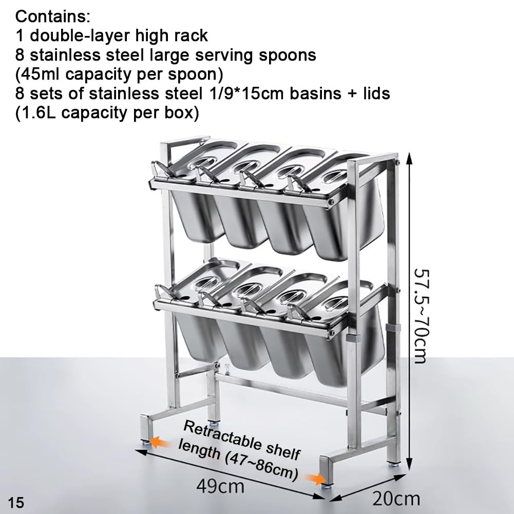 Especiero De Acero Inoxidable De 2 Niveles, con Tapa Y Cuchara, Dispensador De Especias Elevado Y Organizador Extraíble para Restaurantes.,D