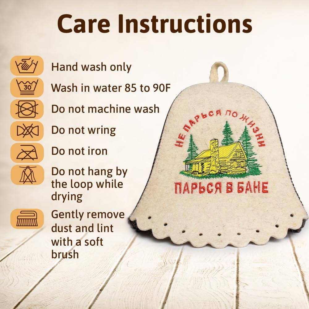 Askold Wool Sauna Hat Banya Hat for Men Embroidery Don’t Worry - Finnish Banya Cap Sauna Cap for Women and Men to Protect Hair Wool Felt - Image 8