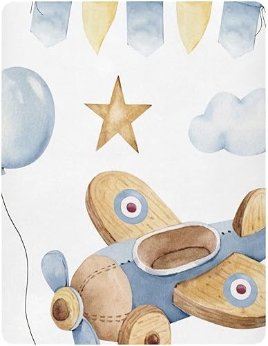 Miniatura 2 de CEBUGI Sábana bajera elástica para cuna para bebé, niño y niña, paquete mini portátil de avión en las nubes, sábana bajera para juego neutral,