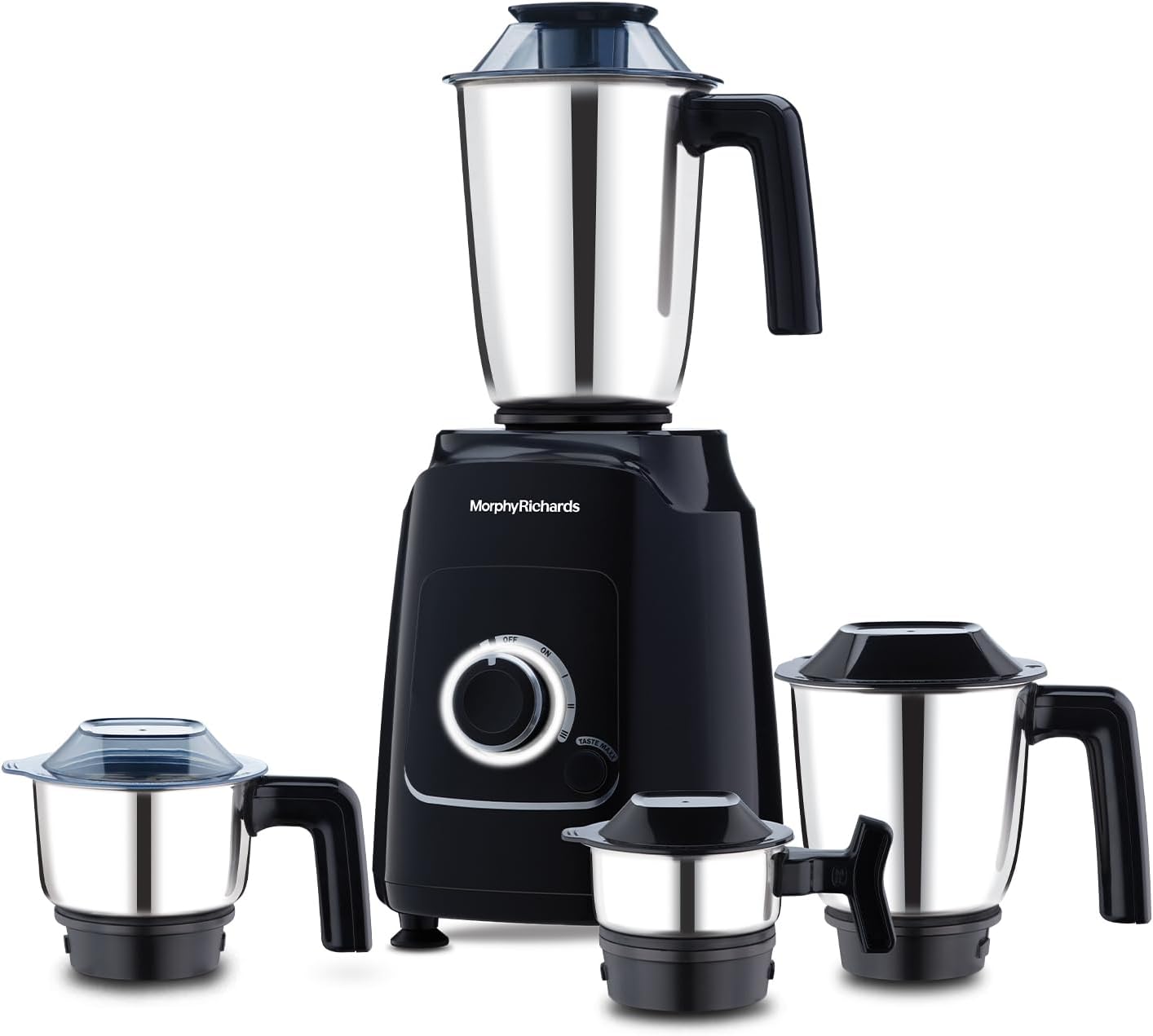 Morphy Richards GrindPro Maxx 1000W Mixer Grinder with 4 Jars | TasteMaxx Mode | Grinds even 4 Pepper Pods| Aesthetic LED Ring| Liquidizing Jar, Dry/Wet, Chutney, Spice Jar| 2-Yr Warranty【Black】
