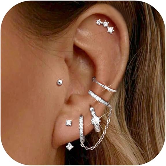 LOLIAS 14K Gold Stud Earrings Hoop Earrings for Women Surgical Hypoallergenic Stud Earrings Chain Earrings Ear Cuff Huggie Hoop Earrings for Women Cartilage Helix Ear Piercing Earrings Sets for Multiple Piercings : Amazon.de: Fashion