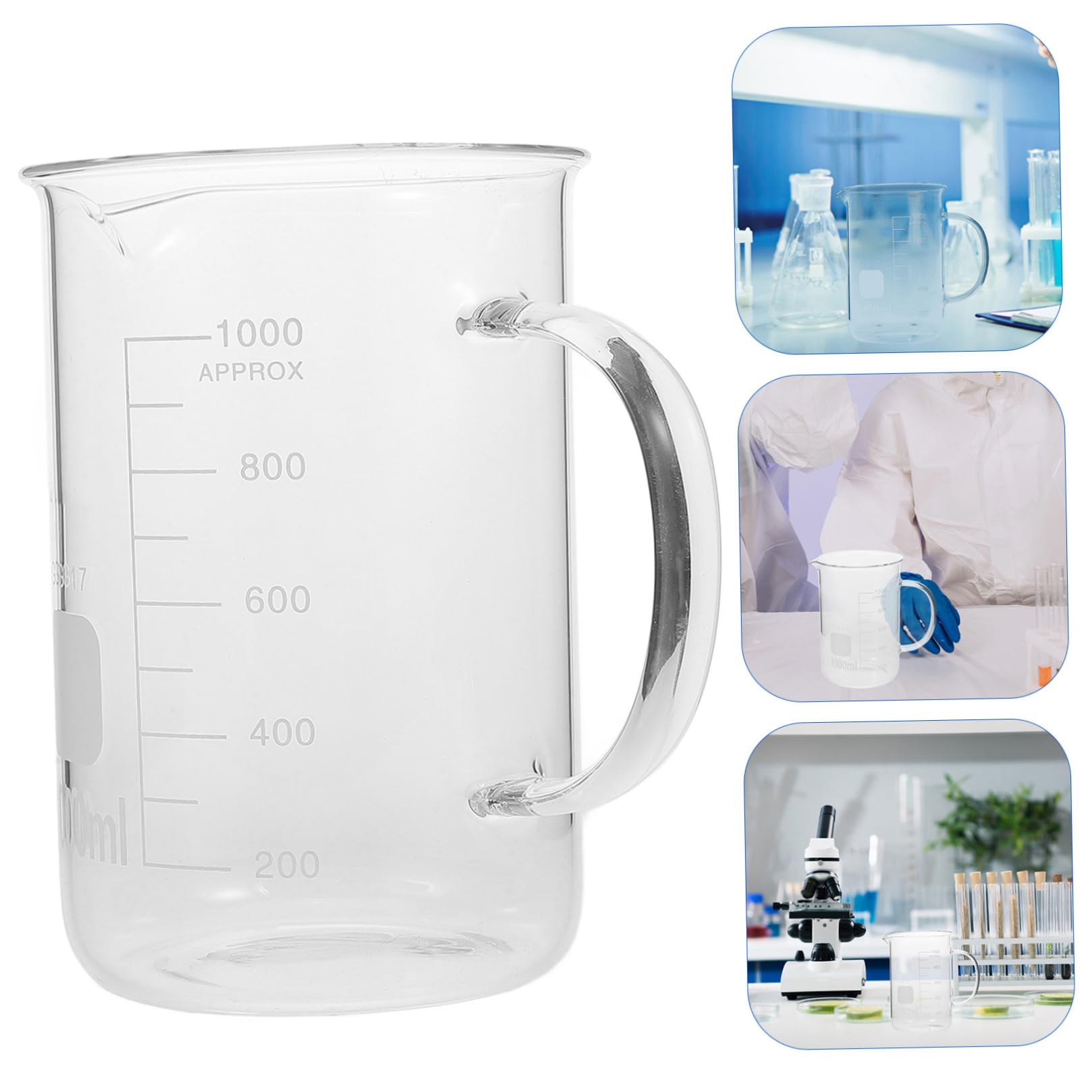 BESTYASH Glasmessbecher mit Henkel und Ausgießer 1000ml Großer Messbecher für Labor und Küche Vielseitig Einsetzbar aus Glas