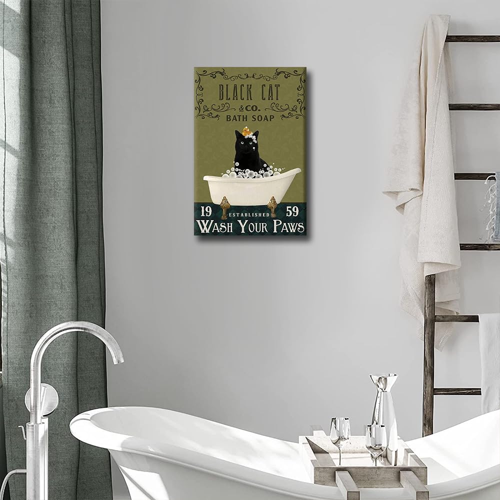 Black Cat Canvas Framed Horse Farmhouse Wall Art - Funny Bathroom Decor - Ready to Hang - 24" H x 16" W, Animals-31, 60L x 40W cm - Image 2