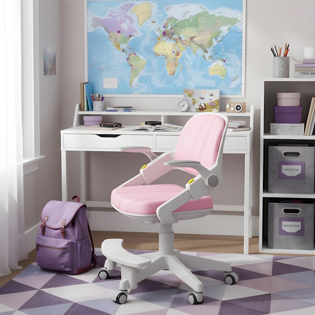 Spacetronik Kinder- und Jugendstuhl, Ergonomischer Drehstuhl für 4-15 Jahre, Höhenverstellbar 76–90 cm, Verstellbarer Armlehnen, Rückenlehne, Sitzhöhe & Fußstütze