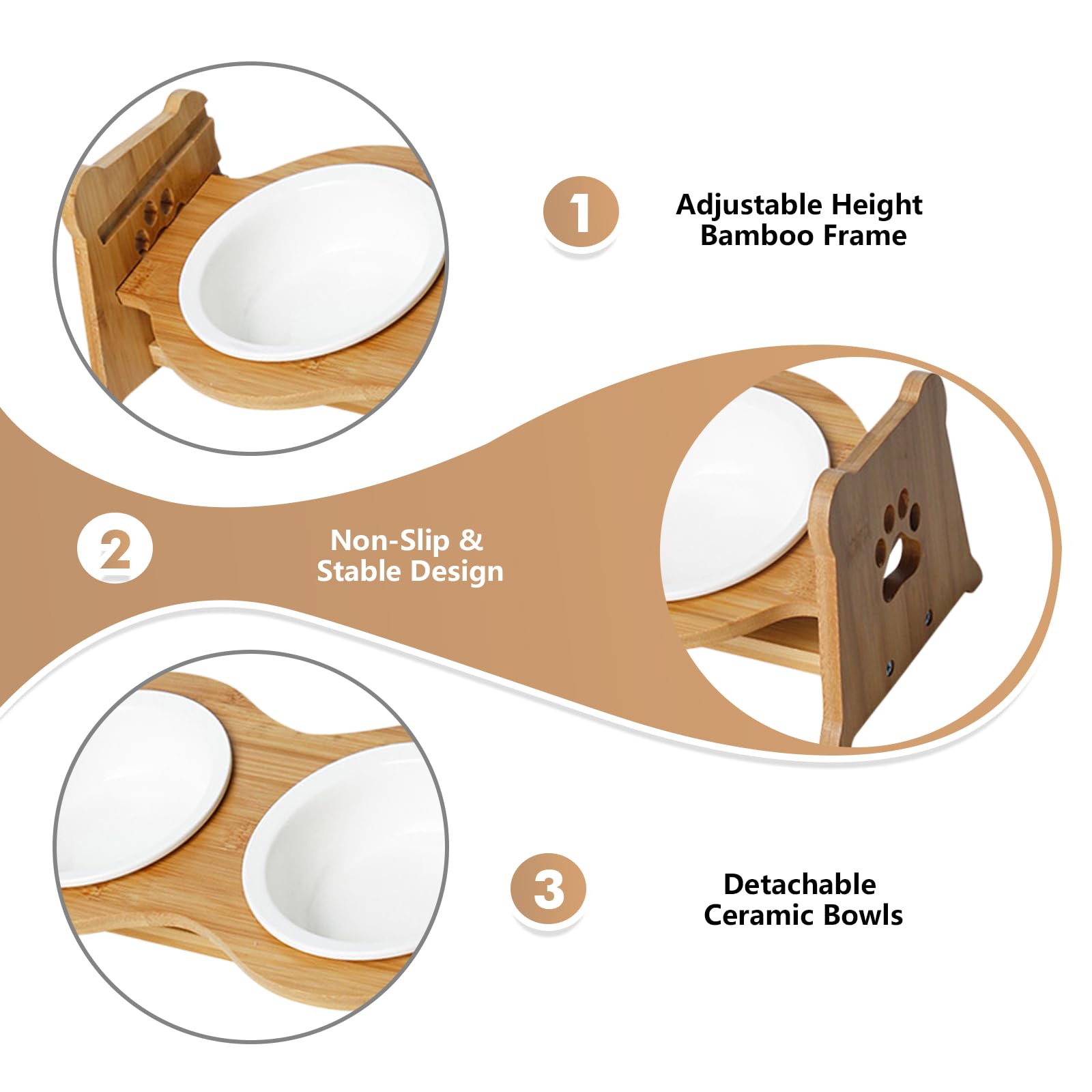 Comedero para perros elevado, soporte ajustable para perros, antideslizante, altura ajustable, 15 ° de inclinación y protege las articulaciones, estación de alimentación de madera, comedero para