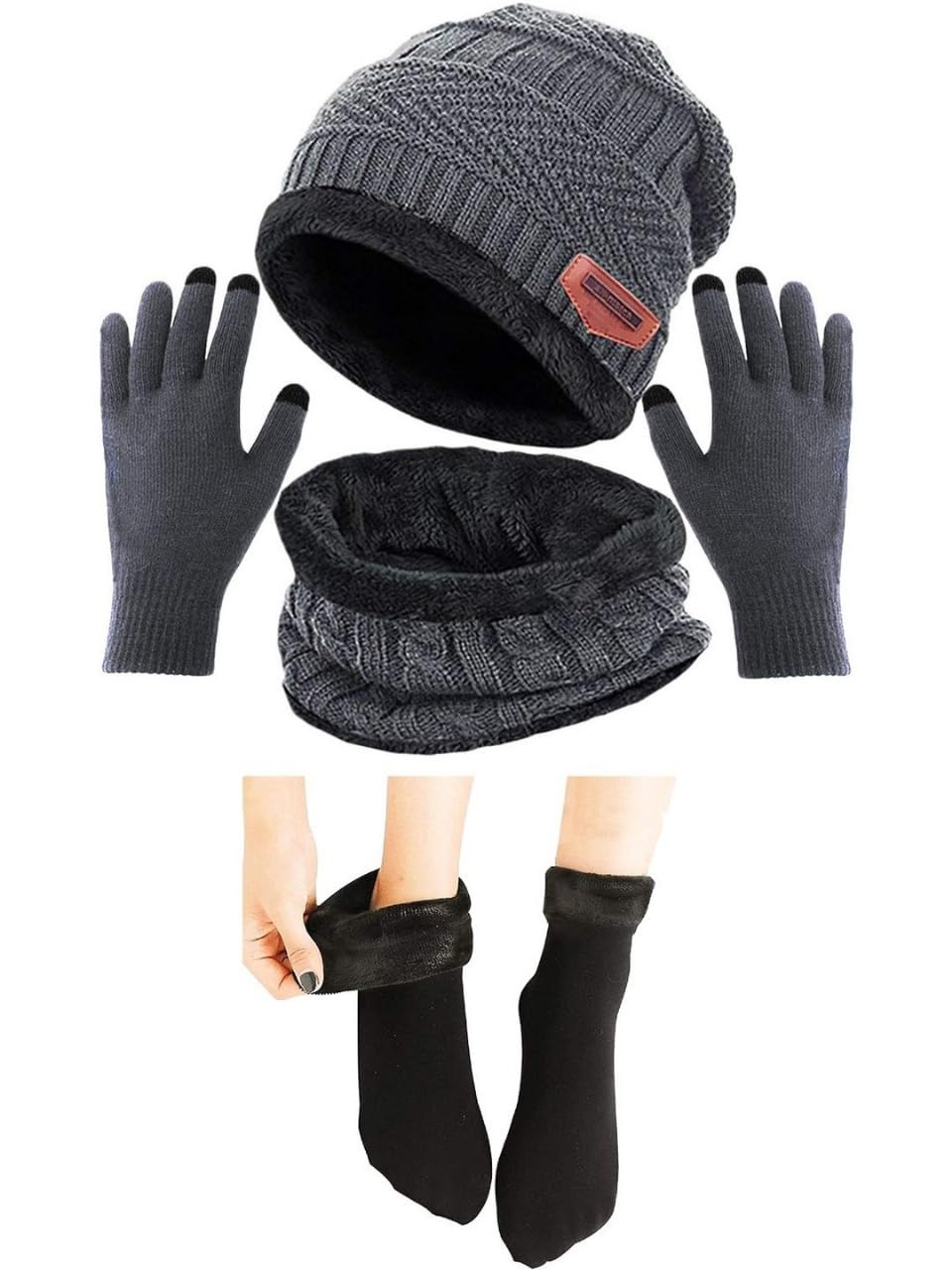 Winter Wear Set for Men & Women - Woolen Cap, Muffler, Gloves, Socks for Cold Weather, Stylish Winter Accessories for Men & Women, Thermal Winter Caps & Hand Gloves-image-33