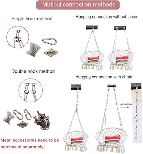 Miniatura 7 de Hanging Rope Hammock Lounger Chair Macrame Porch Swing for Indoor Outdoor Home Bedroom Patio Deck Yard Garden,Include Hooks No Ceiling Mount Set