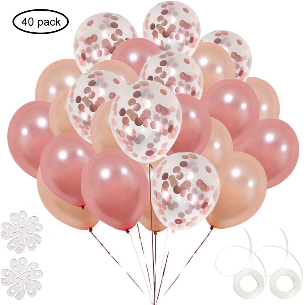 ETLEE Rose Gold Confetti Balloons Set 40 Pack, 12 Inch Latex Balloon for Birthday Wedding Engagement Baby Shower Bridal Shower Party Decorations Supplies
