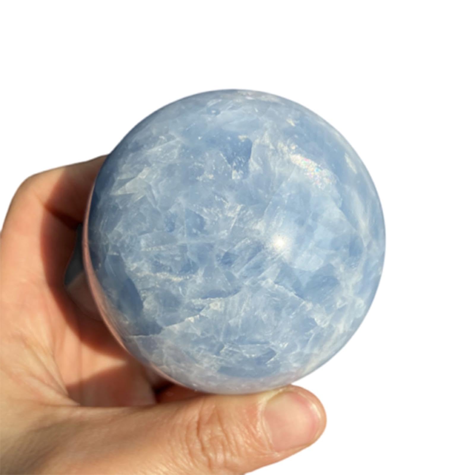 SHFTQXSLAT Decorative Ball Celestite Crystal Polished Divination with Wooden Stand Blue Crystals Sphere Home Decoration,7-7.5cm