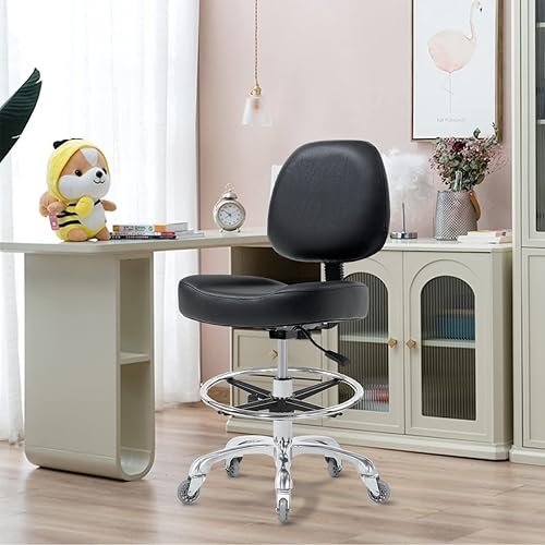 Miniatura 8 de Silla de dibujo alta para escritorio de pie, taburete de tienda con respaldo, taburete de dibujo esteticista con ruedas, silla de altura de