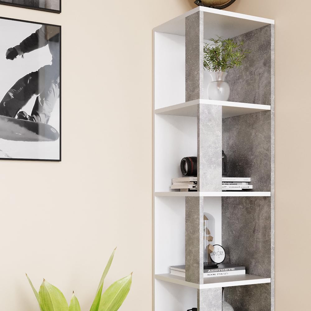 Vicco Étagère d'angle Lio, Béton, 33.3x162.2cm, pour Le Rangement de Livres et d’Objets déco dans Les Coins de la pièce