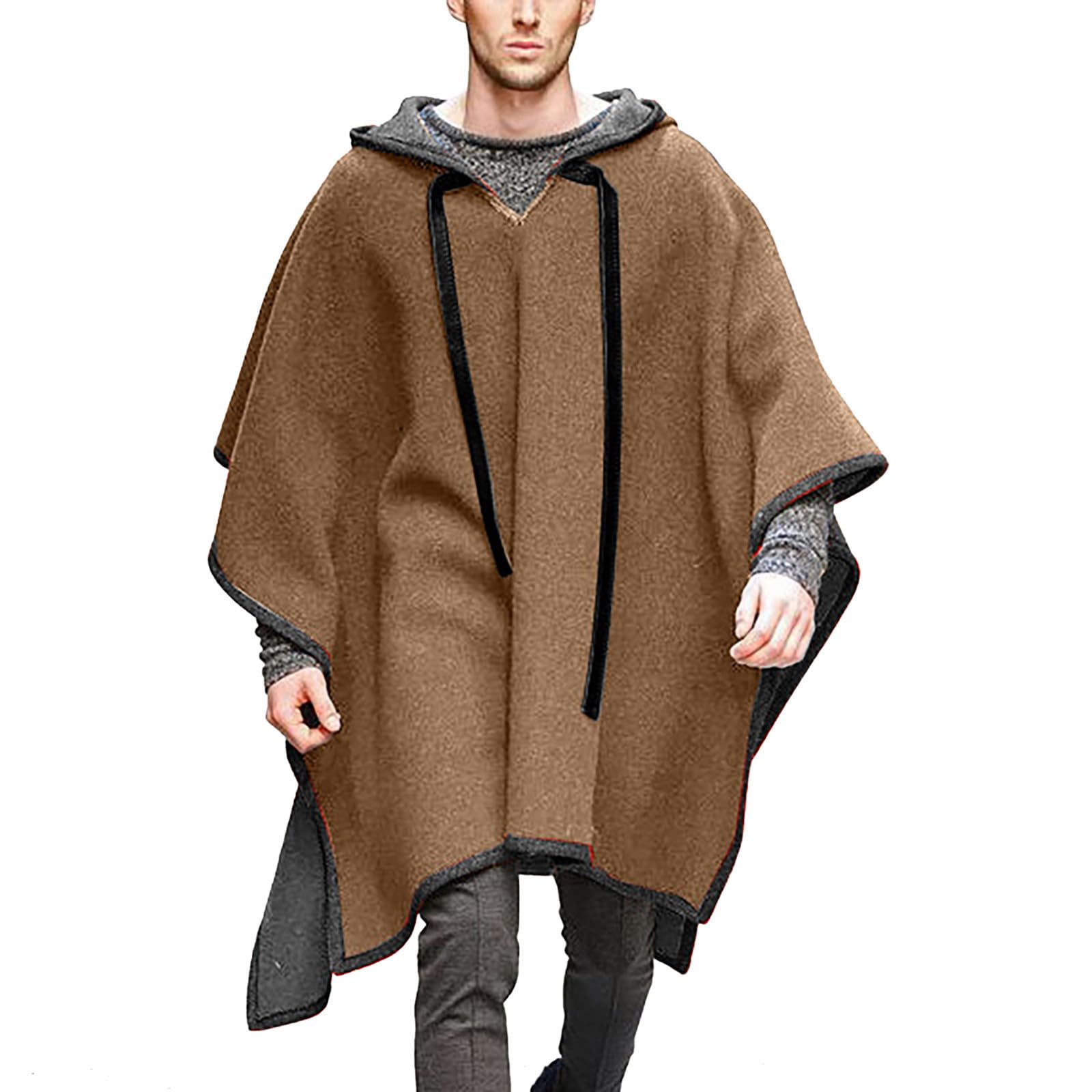 Generisch Poncho con capucha para hombre Clint Poncho Manta Dobladillo Irregular Sudadera con Capucha Ropa de Casa con Mangas de Murciélago Y Capucha Cape Baggy Cloak Mago Disfraz Larp Vikingo Ropa