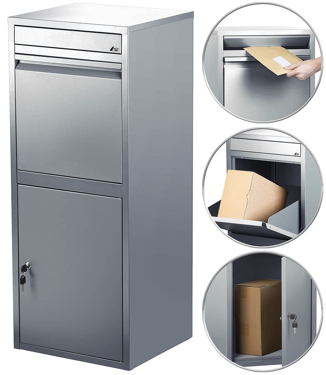 AGT Paketbriefkasten XXL 2er-Set Stand-Paketbriefkasten mit Rückholsperre Stahlblech