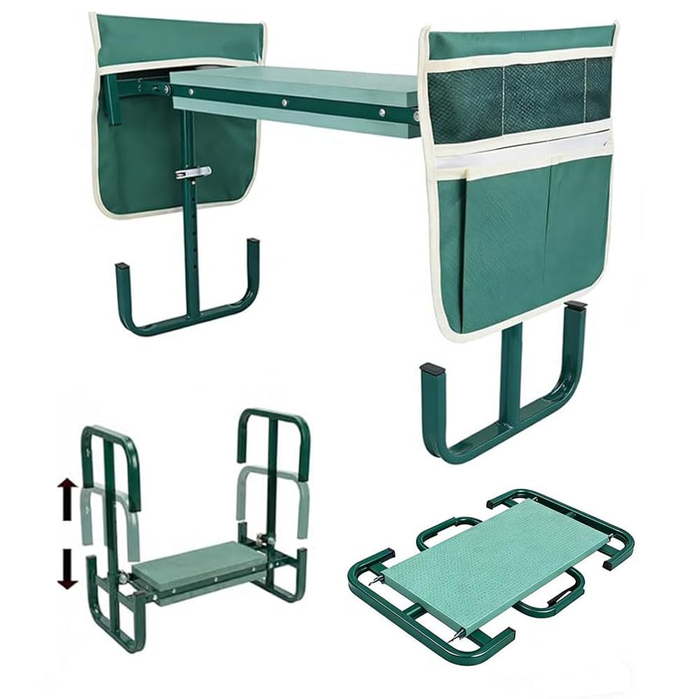 Banc de Jardinage Pliable 2 en 1, 60x52x27cm Tabouret Agenouilloir de Jardin, Tabourets de Jardinage, Repose Genoux Jardin, avec Pochette de Rangement avec Coussin Doux en EVA (Vert)