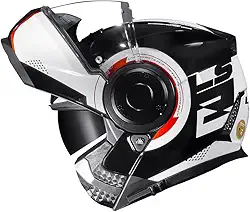 Capacete Escamoteavel LS2 Scope Arch Branco e Vermelho Brilhante Articulado Robocop