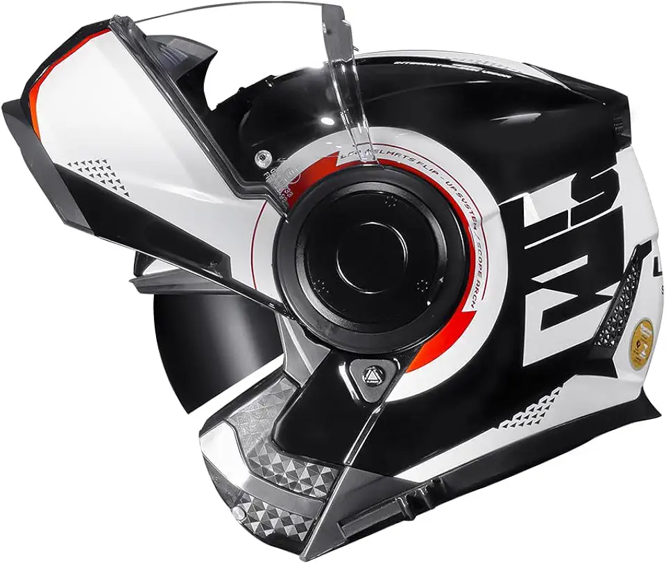 Capacete Escamoteavel LS2 Scope Arch Branco e Vermelho Brilhante Articulado Robocop