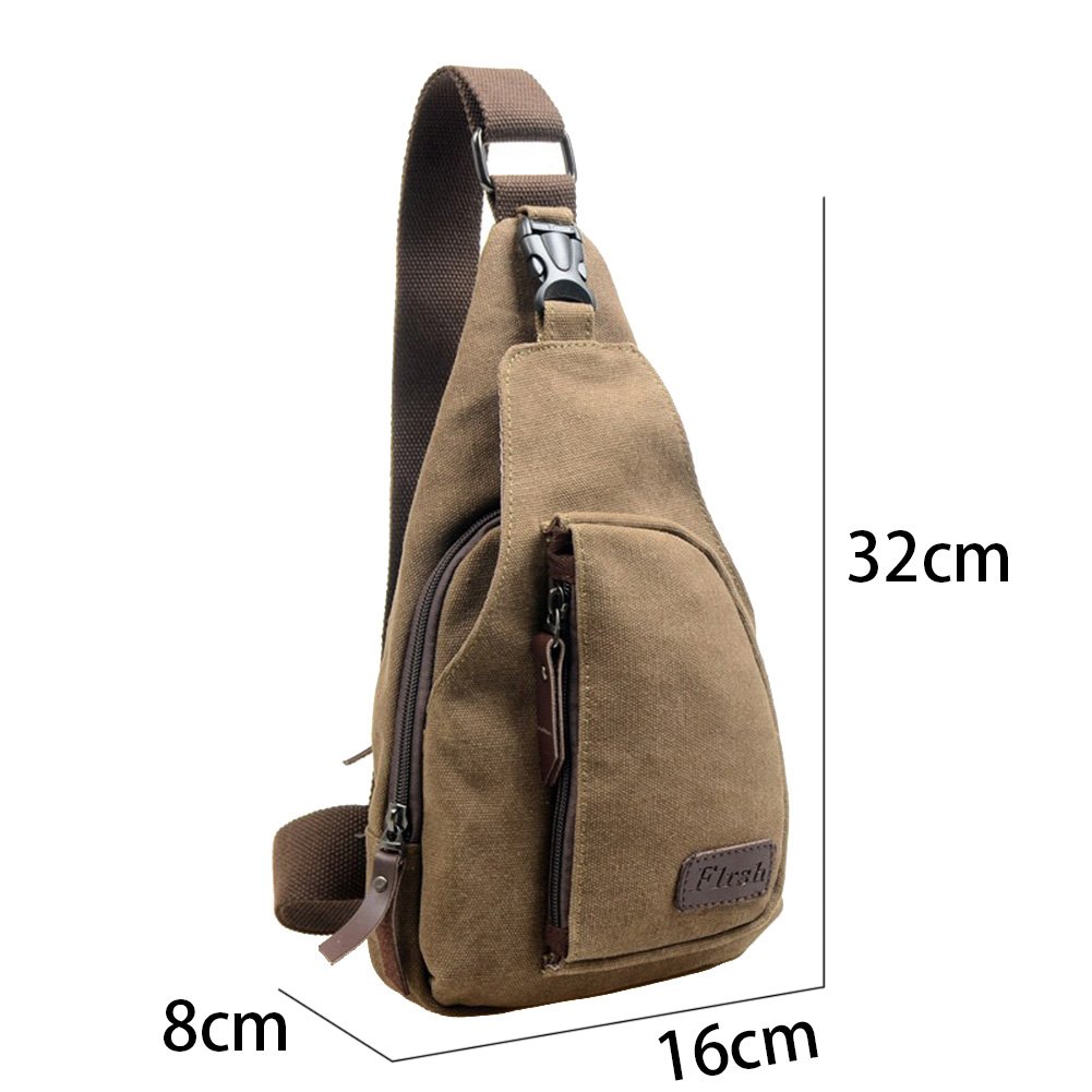 CuteMe Men's Small Canvas Military Messenger Shoulder Travel Hiking Bag Backpack (Brown)