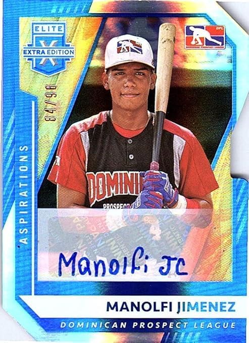 Manolfi Jimenez Autographed Serial Numbered #84/96 Aspirations Collectible Die Cut Baseball Card - 2021 Panini Elite Extra Edition Baseball Card #198 (Phillies)