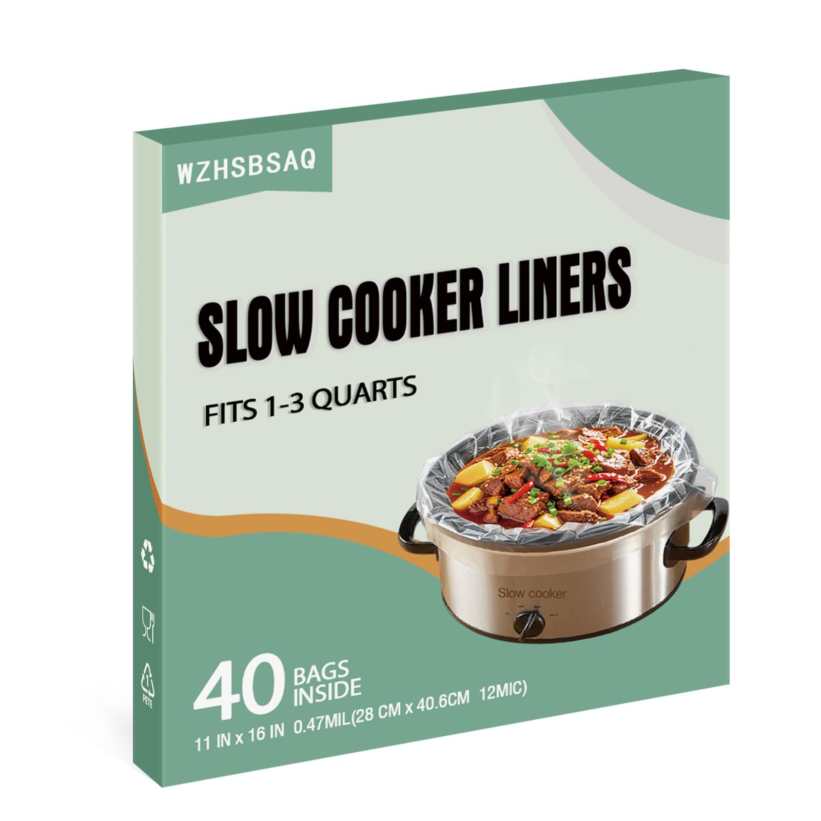 WZHSBSAQ Slow Cooker Liners, 40 Cooking Bags, Medium Disposable Pot Liner Plastic Bags, Fits 1QT to 3QT Slow Cooker Cooking Pans, 11 in. x 16 in.