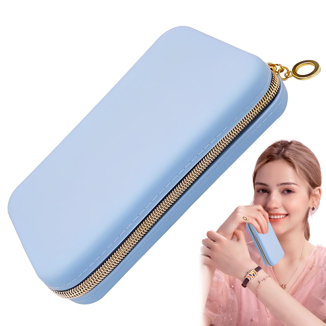 Borsa Da Viaggio In Silicone Elastico Con Cerniera Per Trucchi Cosmetici Beauty Case Blu 20×12×3cm