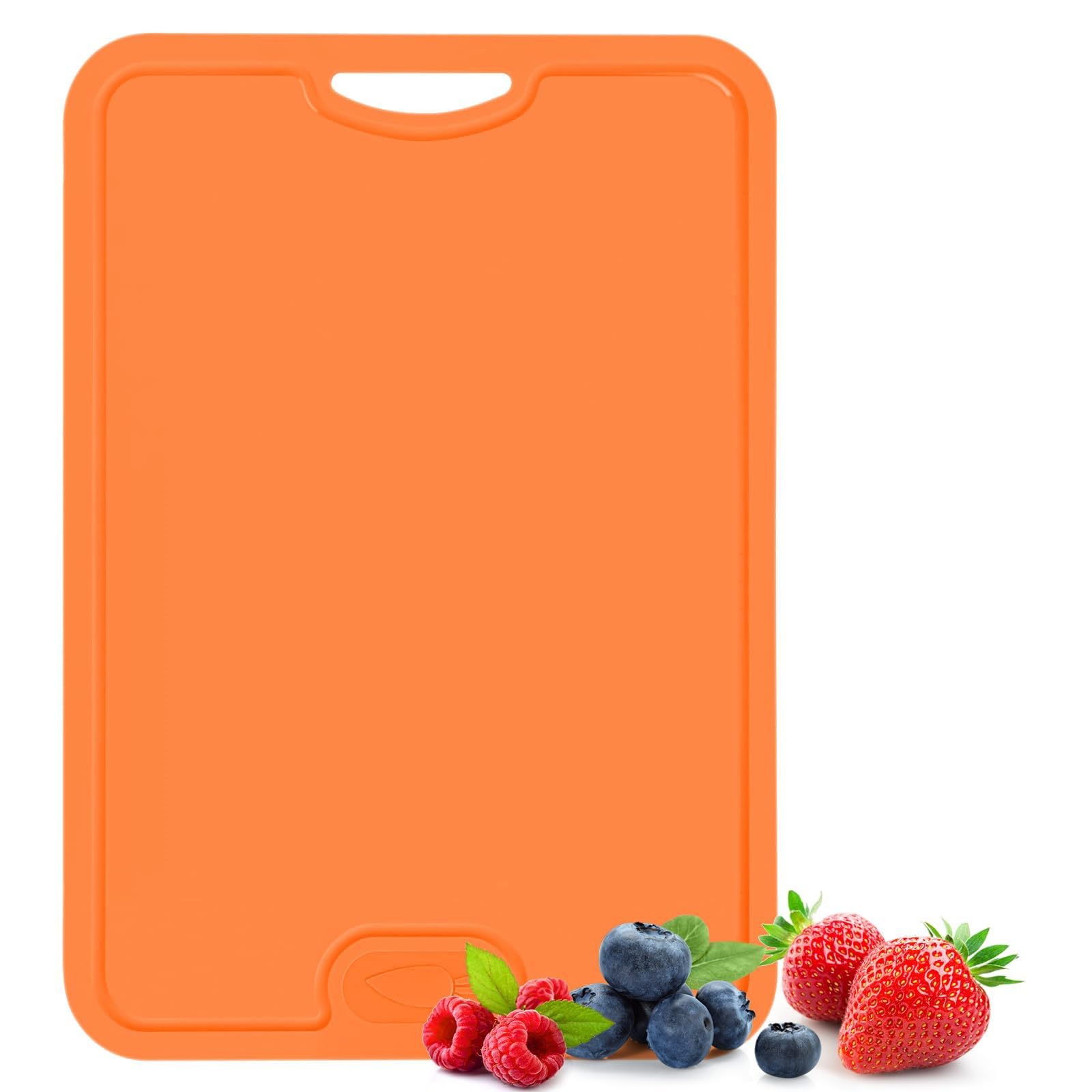 Tabla Cortar Cocina Doble Cara, Tabla de Cortar Cocina TPU, Flexibles, Livianas y Flexibles, Fáciles de Limpiar, se Pueden Colgar, Tapete de Corte para Carne, Queso, Frutas y Verduras(Orange,Medium)